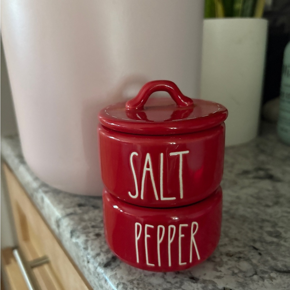 Rae Dunn Red Ceramic Salt and Pepper Stack